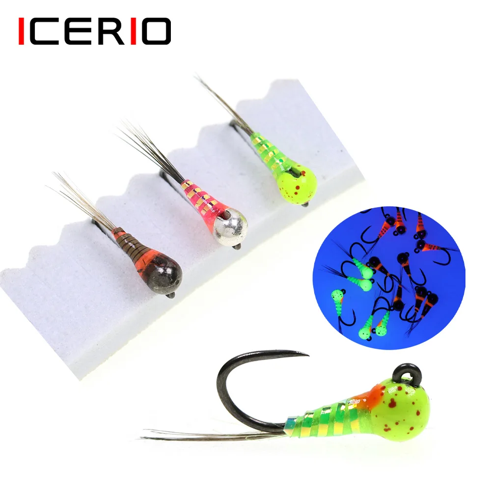 ICERIO 6 uds cabeza de cuentas de tungsteno Ninfa Euro Ninfa Perdigon mosca hundimiento rápido trucha Grayling Pesca con mosca moscas señuelos cebo Pesca