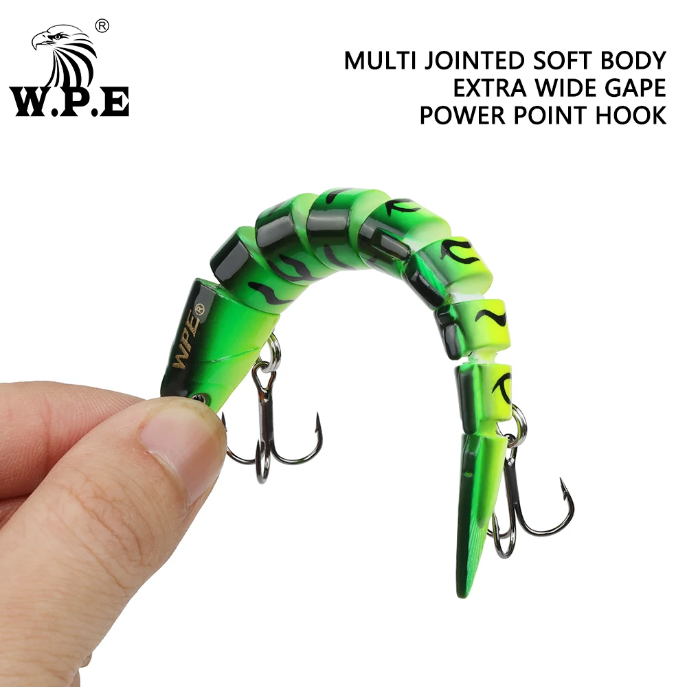 W.P.E-señuelo de pesca de cuerpo Multi articulado, 1 piezas, 100mm, Swimbait, señuelo de plantilla de lubina, señuelo falso con anzuelo triple, aparejos de pesca - imagen 4
