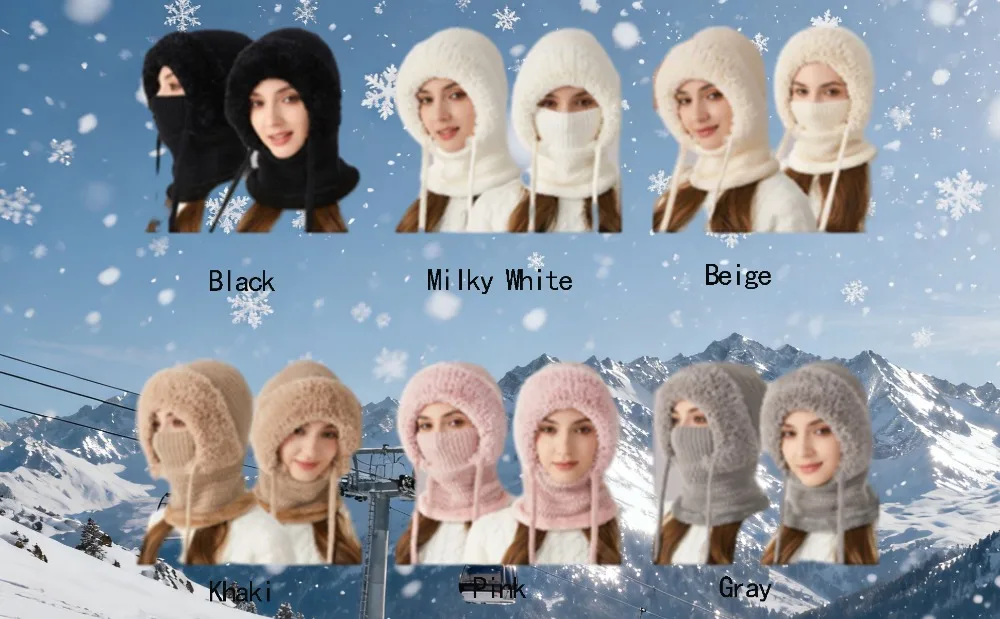 Pasamontañas de diseño 3 en 1 a la moda, máscara de esquí a prueba de viento de cara completa, gorros, calentador de cuello, sombrero de invierno para mujer y hombre - imagen 5