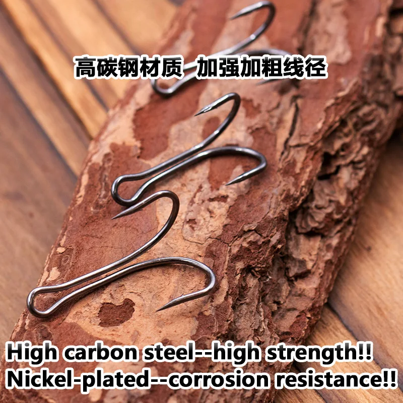 FTK-anzuelos dobles de pesca, 50 Uds., anzuelo clásico negro de acero rico en carbono, anzuelo de gusano afilado con púas, anzuelos de pesca de repuesto, señuelo - imagen 2