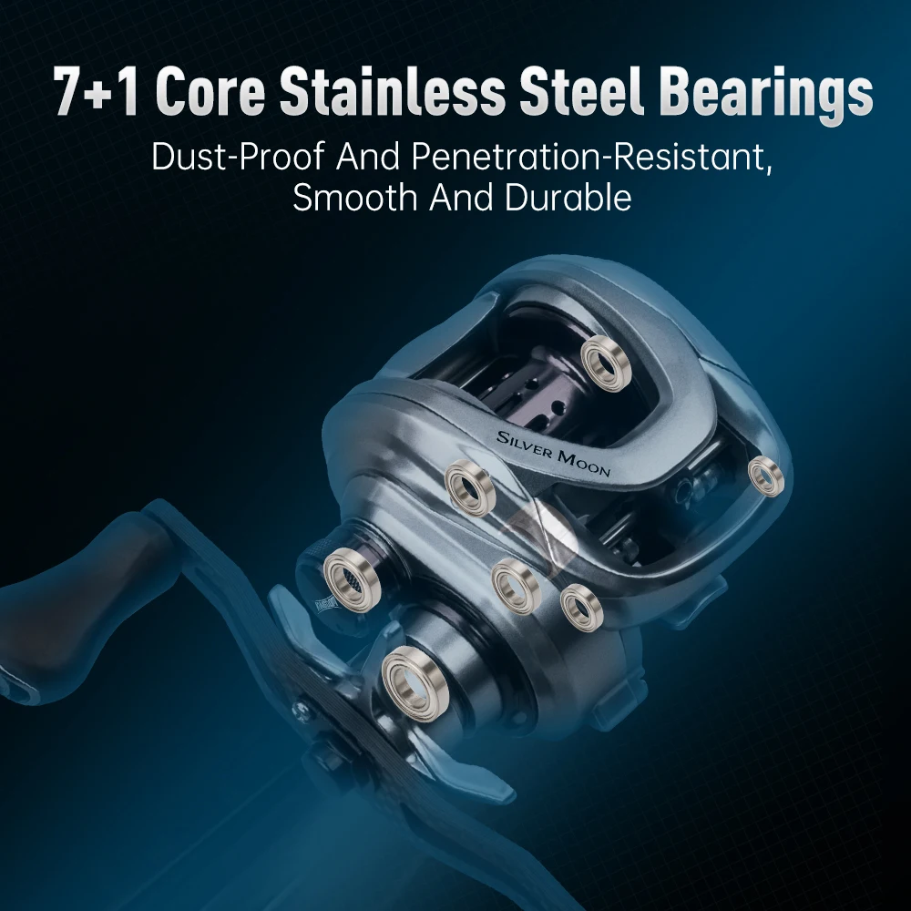 Kingdom New Silver Moon carretes Baitcasting 5kg potencia máxima 7,1: 1 relación de alta velocidad carretes de pesca de fibra de carbono 154g sistema de arrastre ligero - imagen 4