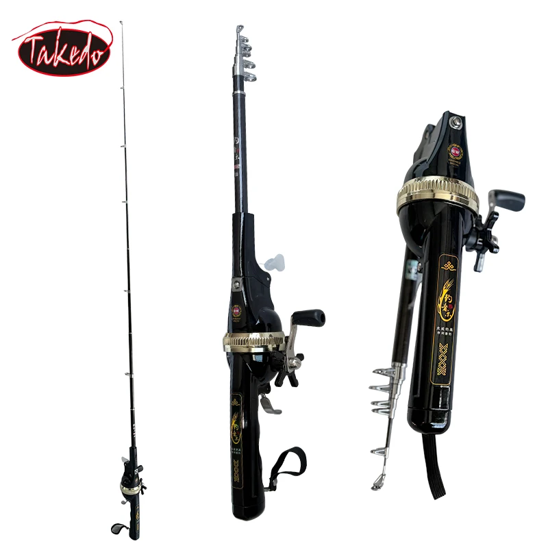 TAKEDO-caña de pescar de mar plegable portátil, juego de carretes, caña de viaje telescópica de Material de carbono con carrete de pesca, 158CM - imagen 5