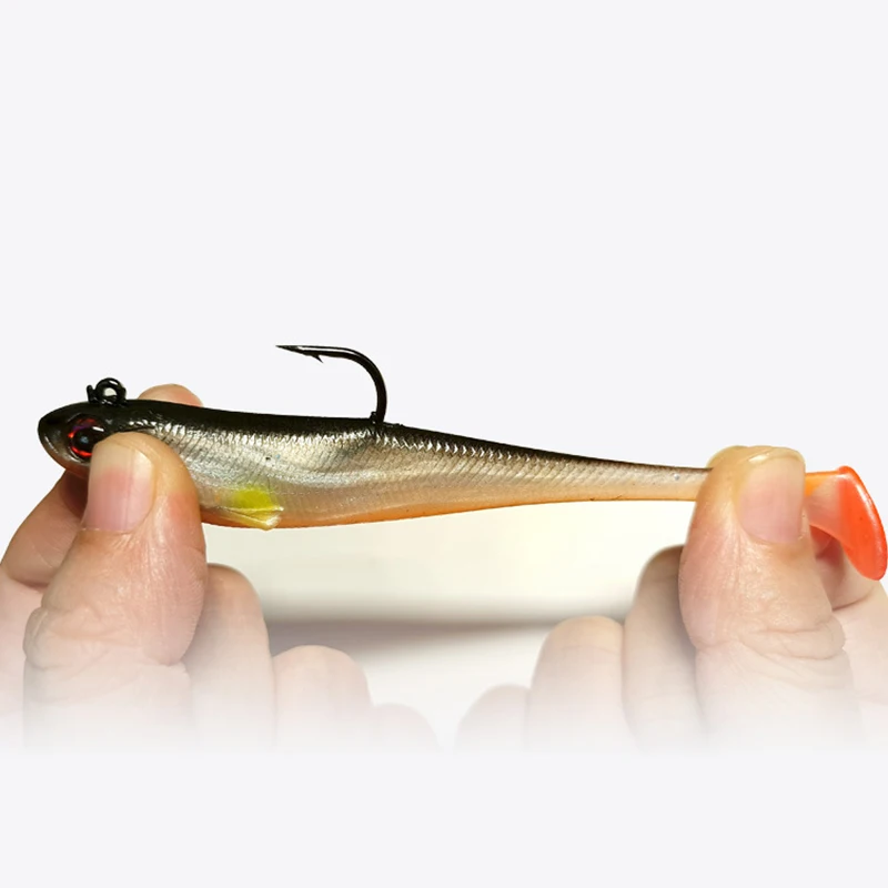 TAKEDO 5 unids/set 9CM 12G señuelo de pesca cola en T peces vivos ojos 3D suave VIB señuelos plomo plantilla señuelo Wobblers Swimbait para Lucio BZ02 - imagen 3