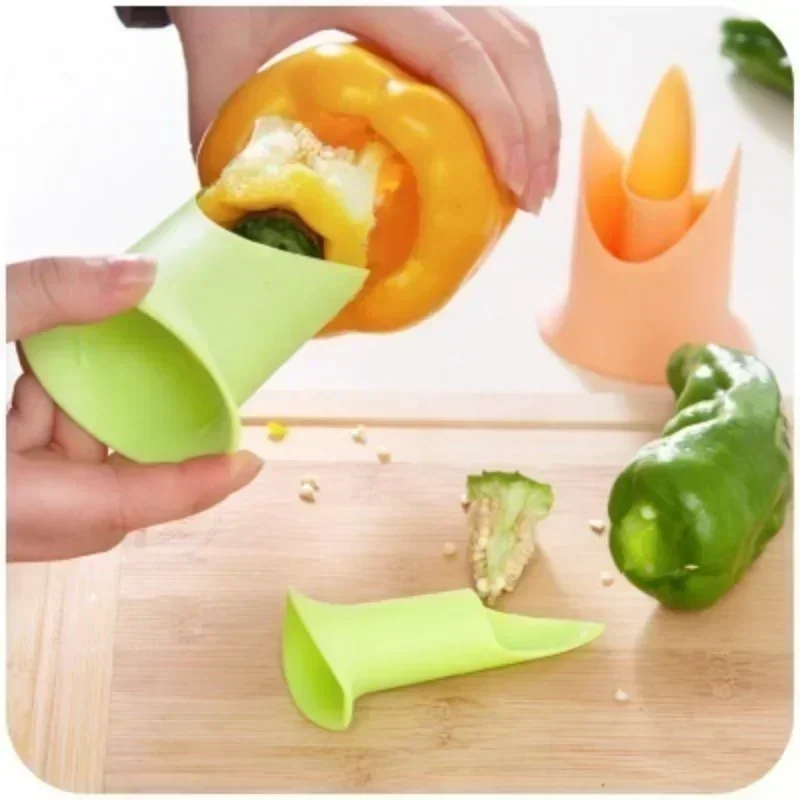 2 unids/set creativo pimienta Corer dispositivo removedor de semillas dispositivo de carotaje cortador de frutas cocina hogar Color aleatorio - imagen 2