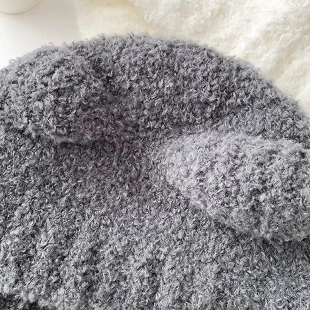 Gorro de lana con orejas de oso Y2k, gorros cálidos con protección para los oídos, gorra Bomber de punto con cordones y cuerda - imagen 3