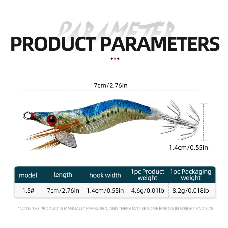 3/6 Uds. Gancho de calamar y camarones de madera que brilla en la oscuridad 1,5 #   Pequeño con cuentas de contrapeso, calamar, sepia, gancho, madera, camarones - imagen 5