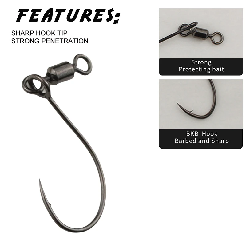 Anzuelo de pesca de gusano suave, anzuelos de pesca de tiro caído, acero rico en carbono para carpa, lubina, giratorios, pesca con anillo en forma de 8, 10 Uds. - imagen 2