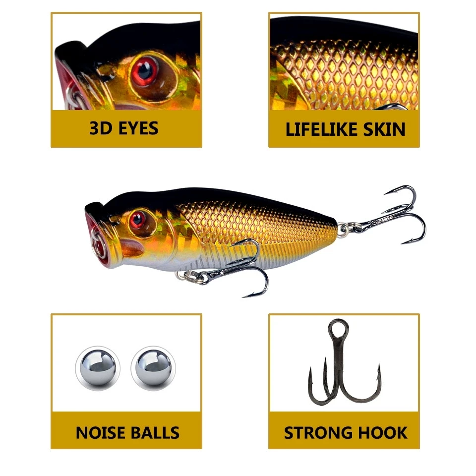 1 Uds 6,5 cm 8g señuelo de Pesca Popper cebo Artificial duro Topwater con 2 anzuelos triples Señuelos de Pesca de carpa Wobbler Crankbait Pesca - imagen 3