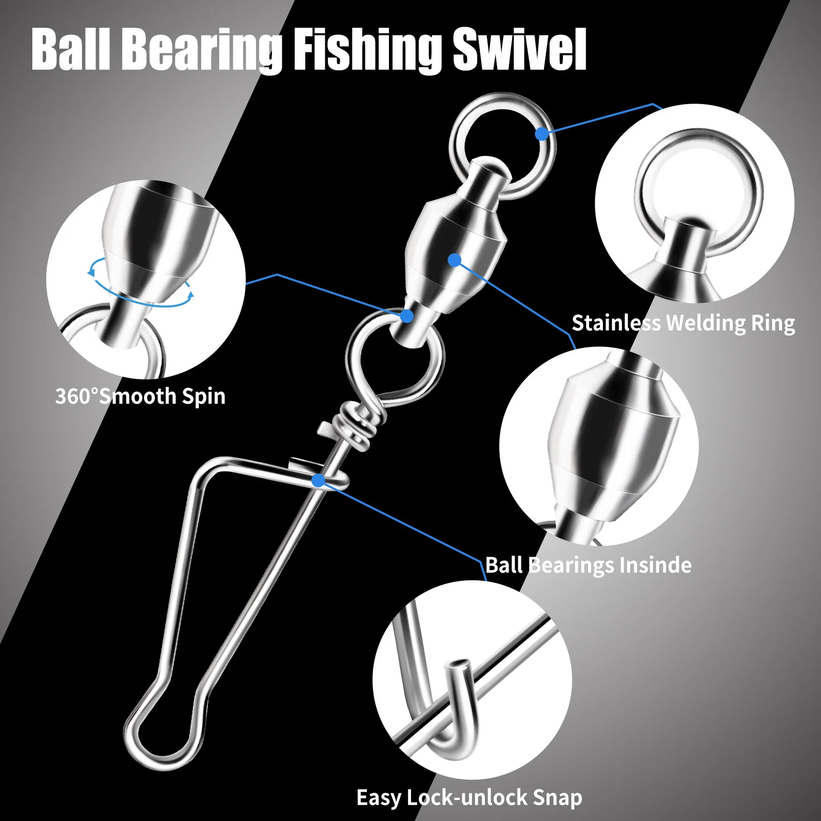 FishTrip-conector giratorio de pesca, rodamiento de bolas giratorio con broche hawaiano, accesorios de pesca rápidos, aparejos de pesca profesionales - imagen 3