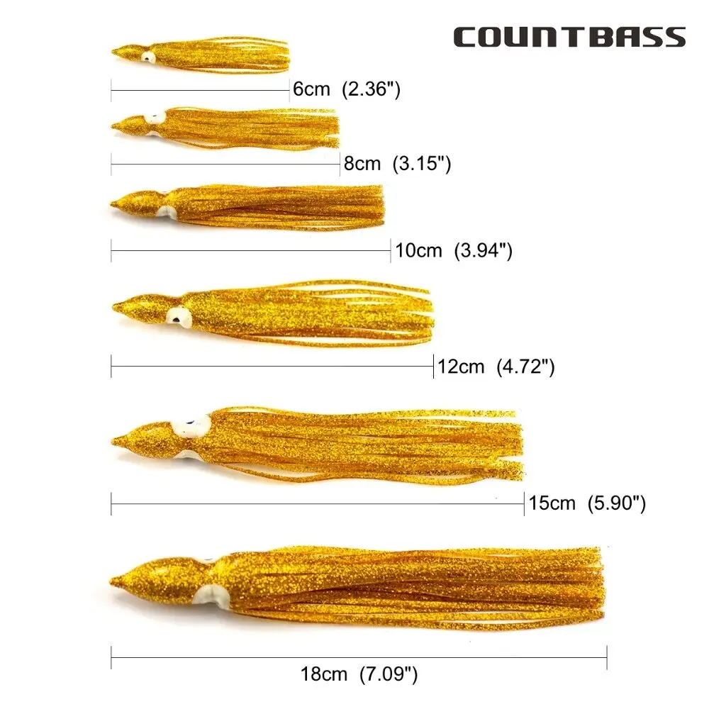 Countbass 30 Uds 6cm 8cm 10cm 12cm 15cm 18cm, 2,5 "3" 4 "5" 6 "7" faldas de calamar para curricán, señuelos de pulpo blando, cola de pesca de atún - imagen 2