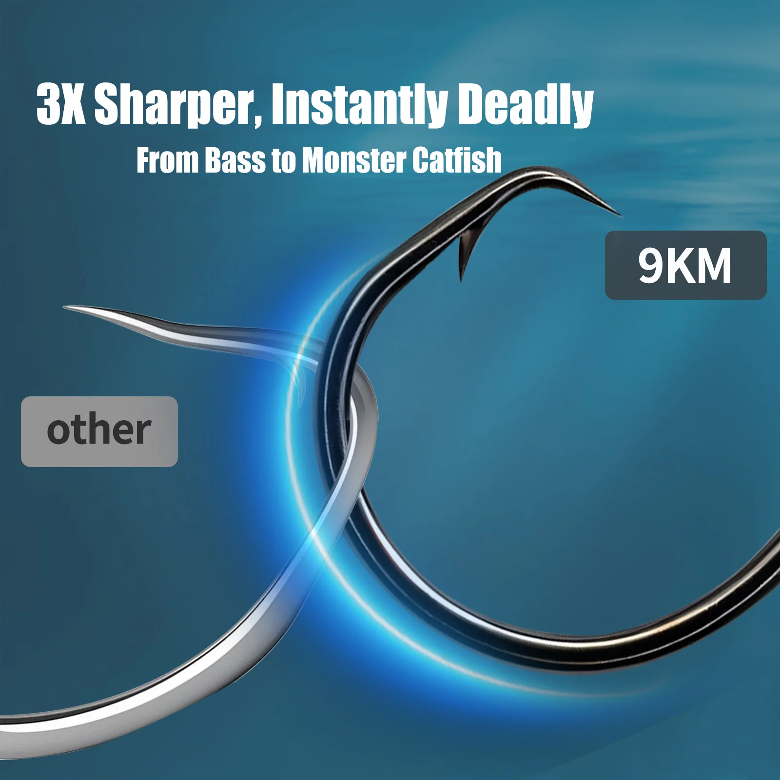 Anzuelo circular de pesca de 9KM, 25-50 Uds., 3X anzuelo de pesca fuerte, anzuelo de espacio ancho en línea sin deslocamento para bagre, lubina rayada, agua salada - imagen 3