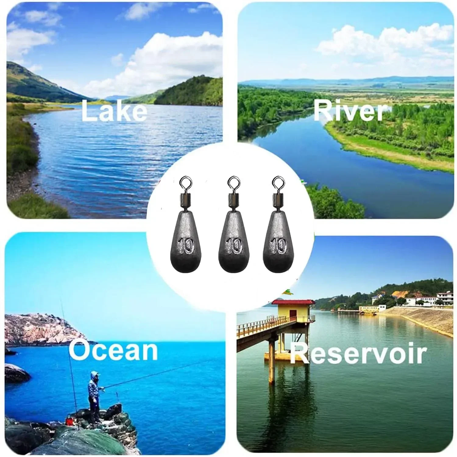 Pesas de pesca de 3,5g, 5g, 7g, 10g, 14g y 20g, accesorios de aparejos de pesca, lote de 10 unidades - imagen 5