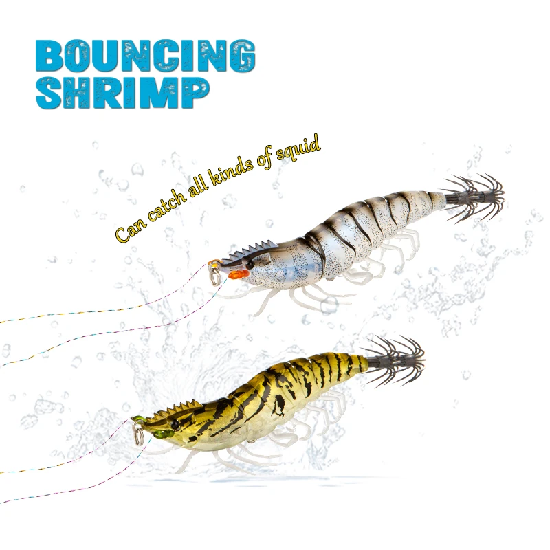 Señuelos de pesca luminosos con anzuelo de calamar, 8cm, 15g, pulpo de pie suave, señuelo de madera, camarón, sepia, cebo duro Artificial para herramientas marinas - imagen 4