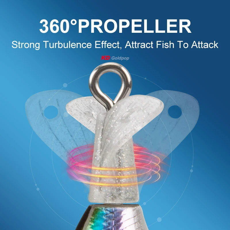 Señuelo de pesca Kingdom Popper, 35mm, 5,5g, Wobblers duros flotantes, cebos duros artificiales con cola giratoria suave para pesca de trucha - imagen 5