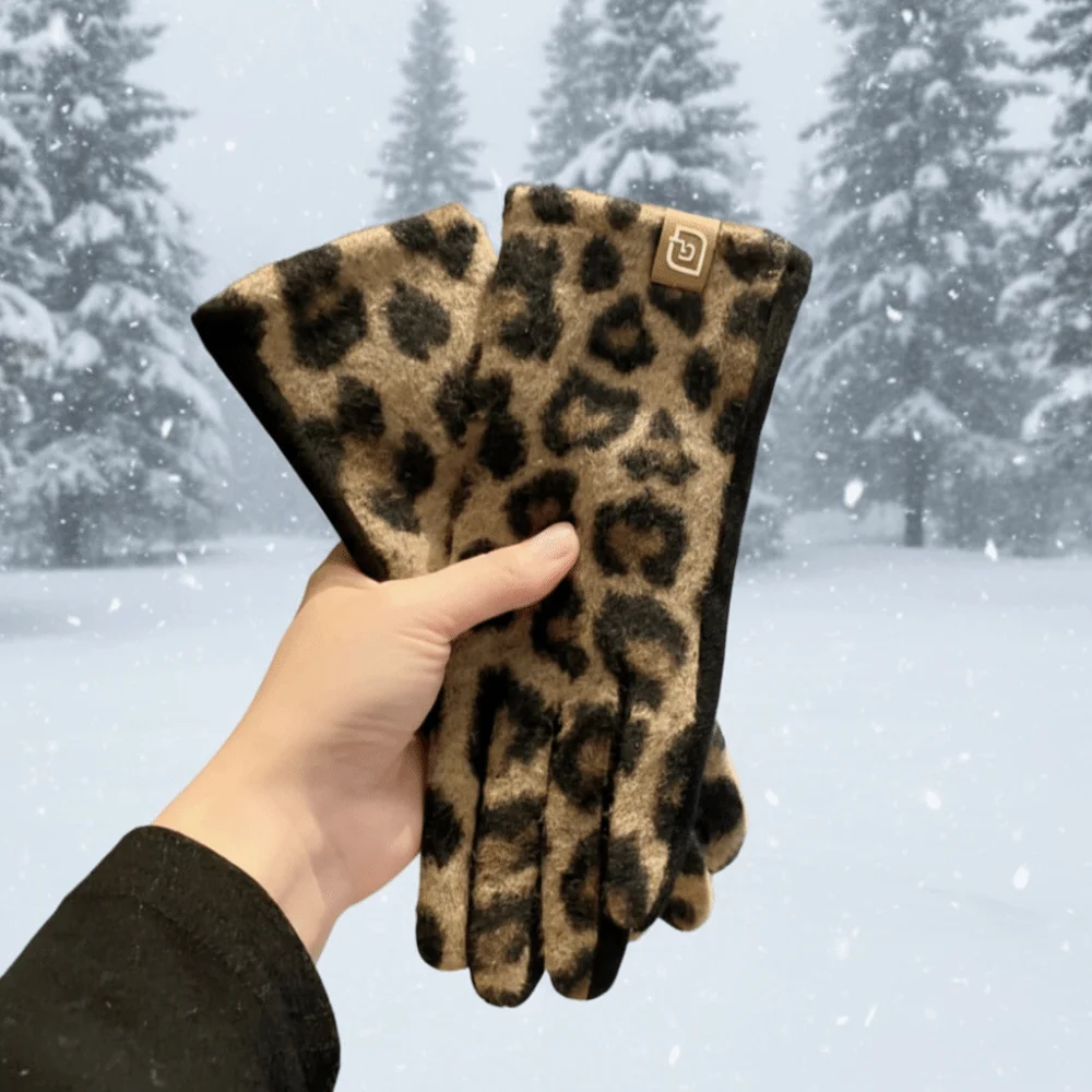 Guantes de cachemira con estampado de leopardo para mantener el calor, guantes de conducción a prueba de frío para mujer, manoplas a prueba de viento con pantalla táctil para motociclismo