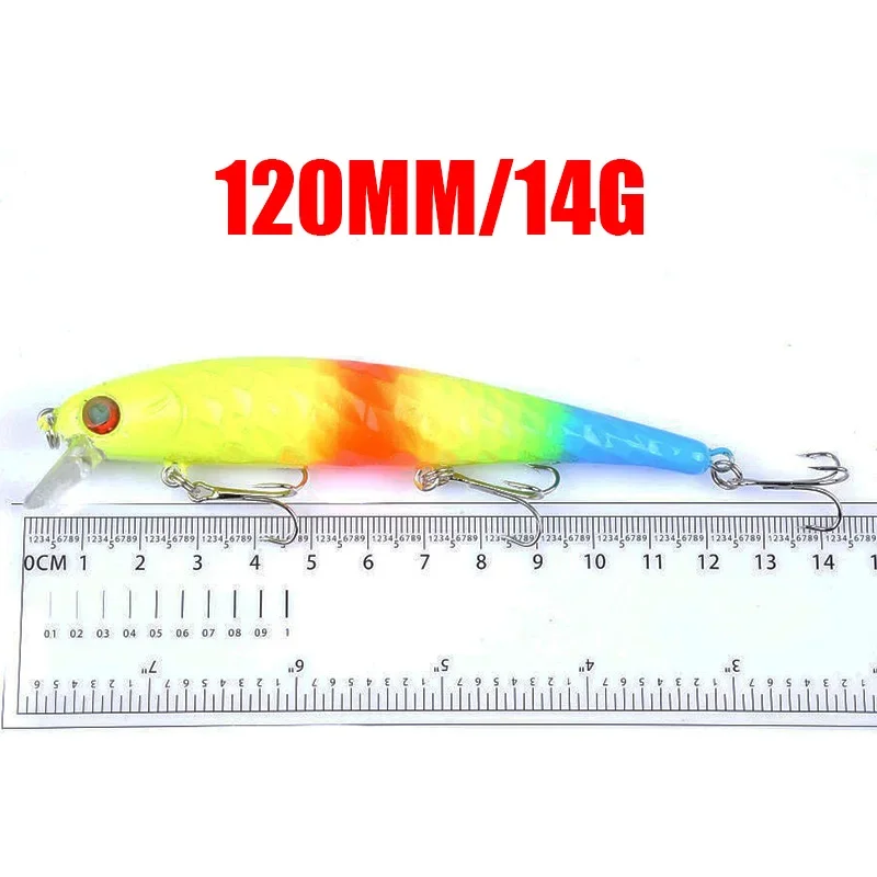 Señuelo de Pesca Minnow, 12cm, 14g, Wobblers flotantes, láser Artificial, cebo de plástico duro, Crankbait, aparejos de Pesca para lubina, 1 ud.