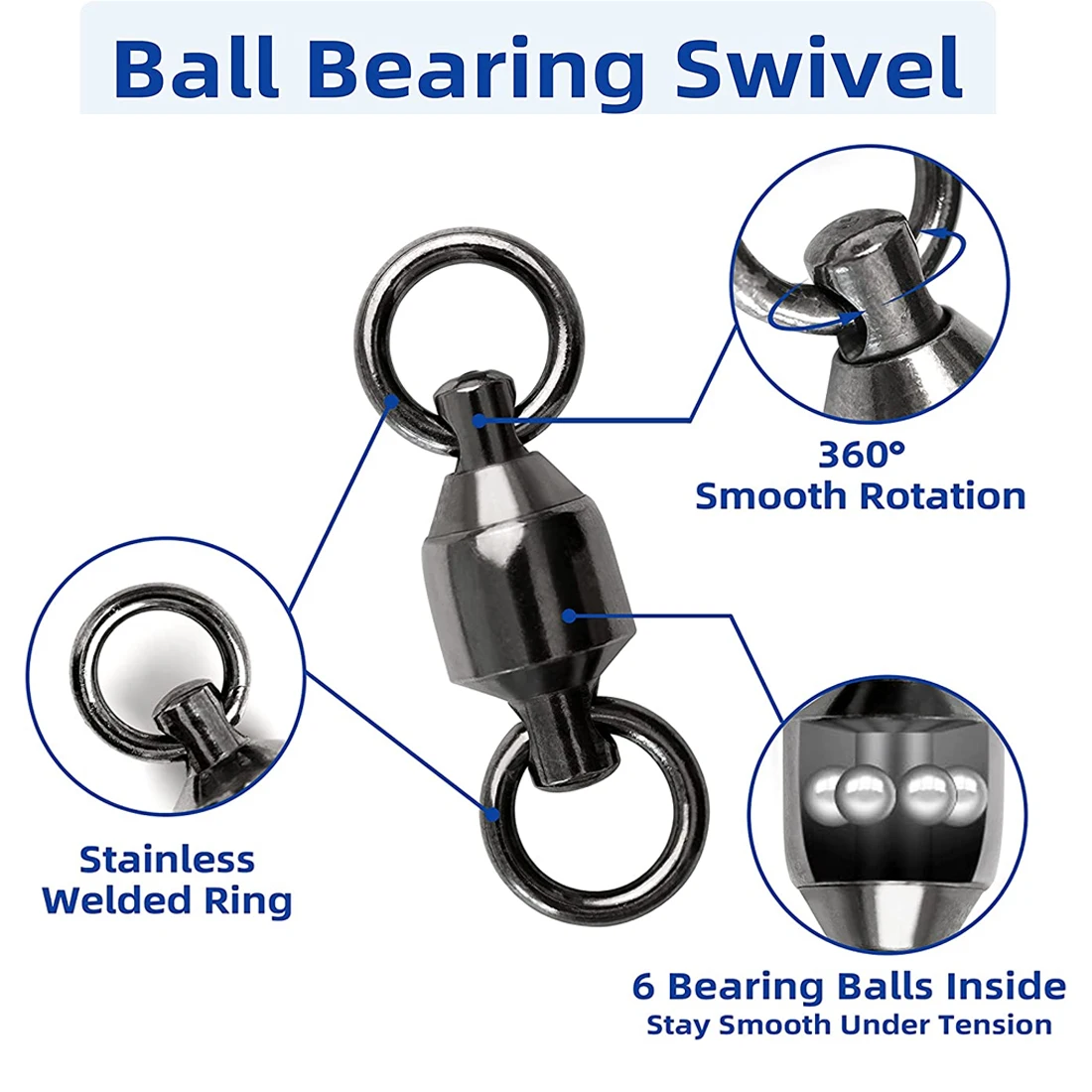9KM 10 Uds rodamiento de bolas de pesca giratorio negro resistente con anillo sólido accesorios de acero inoxidable conector aparejos - imagen 2