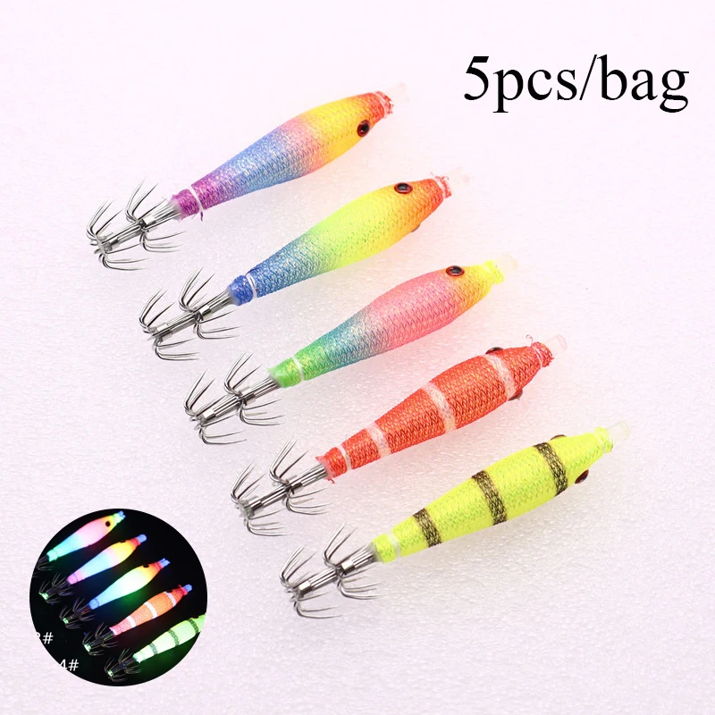 5 unids/bolsa 68mm rollo de tela luminosa UV tubo de soplado pesca pulpo plantilla madera camarones cebo calamar gancho pesca explosión gancho - imagen 2