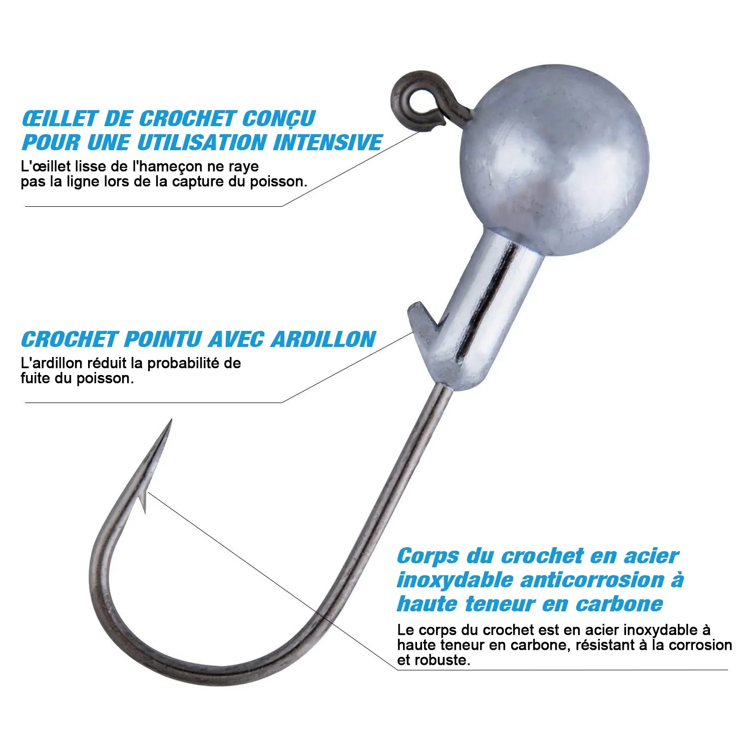 Goture-Juego de anzuelos de pesca con cabeza de anzuelo, 0,6g, 0,8g, 1g, 1,5g, 2g, 5g, 7g, 10g, 14g, 20g, cebo duro, anzuelo de gusano suave para pesca - imagen 2