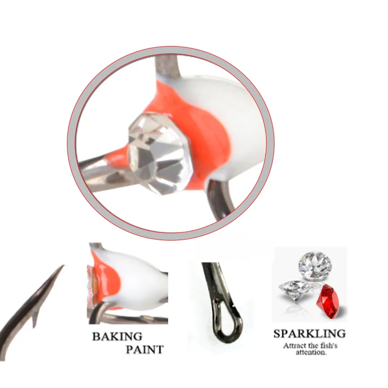 TAKEDO-anzuelo de pesca en hielo SP24 8 #10 #12 #14 #, Kit de anzuelos triples de pesca en hielo de acero de alto carbono para invierno, señuelo de anzuelo de hielo para carpa - imagen 2