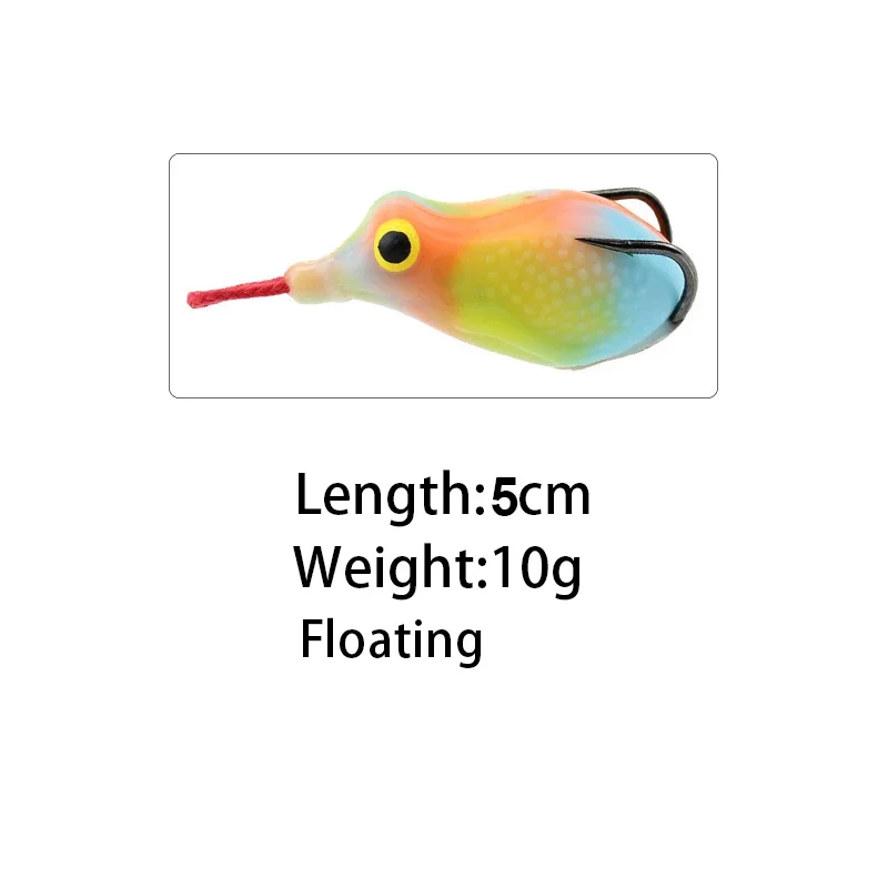 5cm/10g pequeño Mini señuelo de rana suave señuelo de pesca flotante para cebo de carpa con cabeza de serpiente aparejos de pesca señuelo de lubina anzuelos dobles agua superior - imagen 2