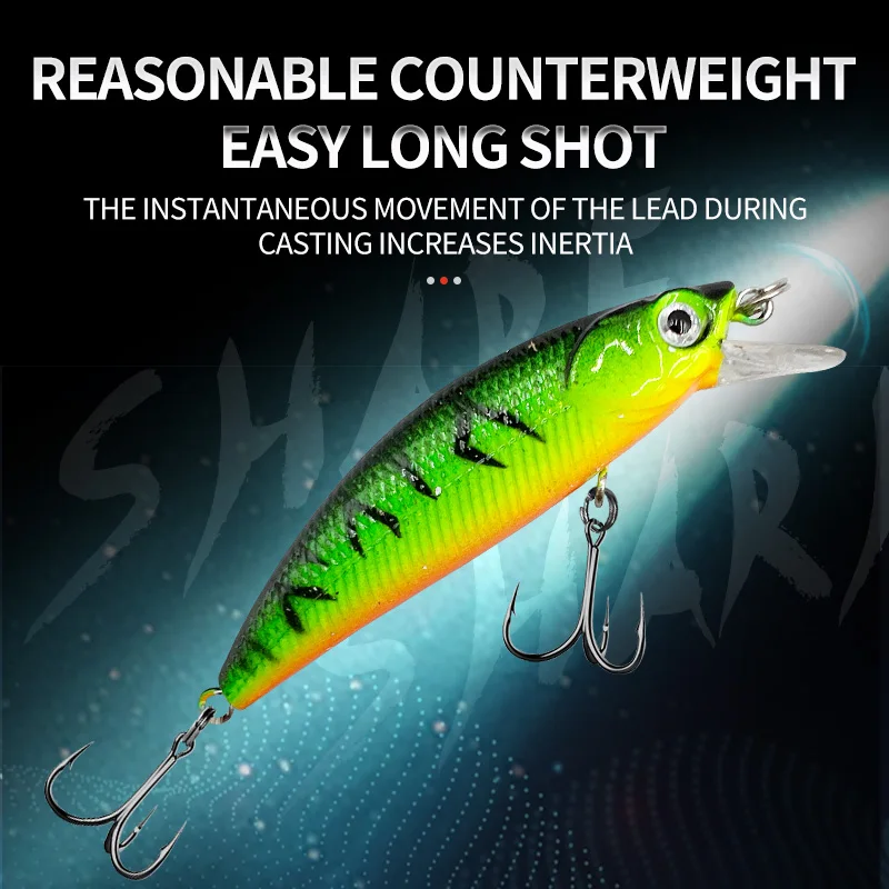 Señuelos de Pesca duros, cebo de pececillo realista, cebo de lubina Crankbait Minnow con ojos 3D, anzuelos triples fuertes - imagen 2