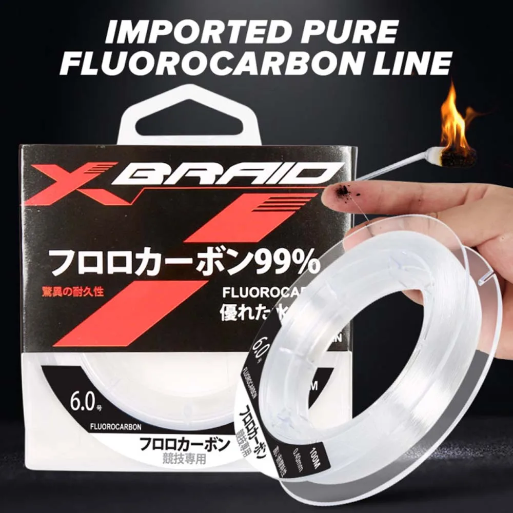 Línea de pesca de fluorocarbono 99%, línea de fibra de carbono japonesa blanca transparente de 100M, línea de hundimiento de monofilamento de 1-25kg, pesca en mar y carpa - imagen 4