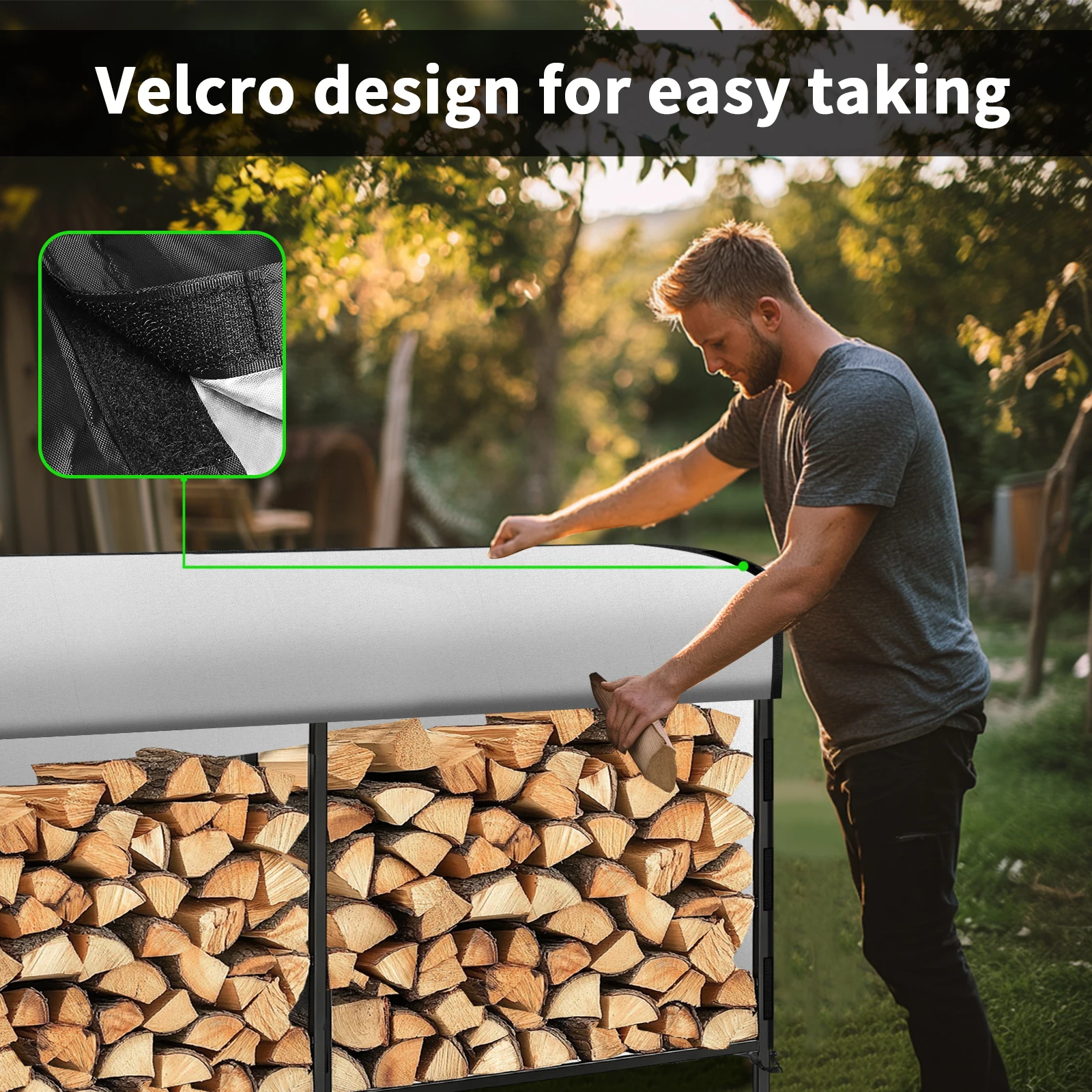 Funda para Leñero de Exterior con Bolsa de Almacenamiento, Tela Resistente e Impermeable para Leñero, Chimenea, Fogatas, Cubierta para Almacenamiento de Leña - imagen 2