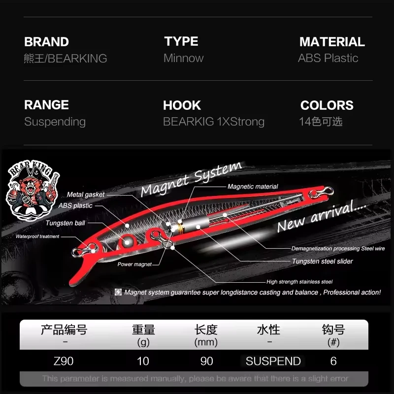 BEARKING 9cm 10g Sp sistema magnético cebo duro Minnow modelo caliente acción perfecta 13 colores diferentes Señuelos de pesca - imagen 3