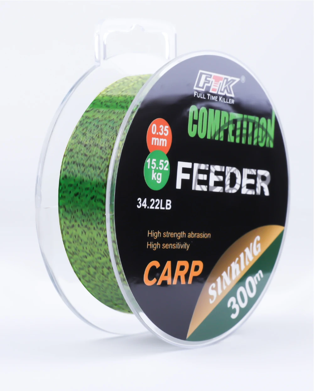 Un carrete negro y verde de alimentador de competencia