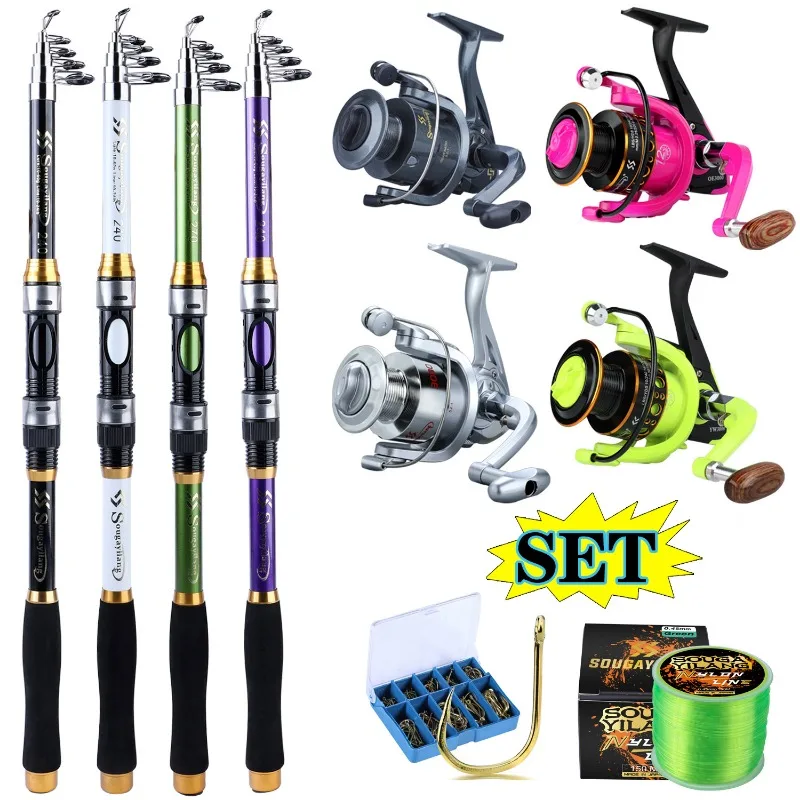 Combo pesca giratorio Sougayilang – Caña telescópica fibra vidrio