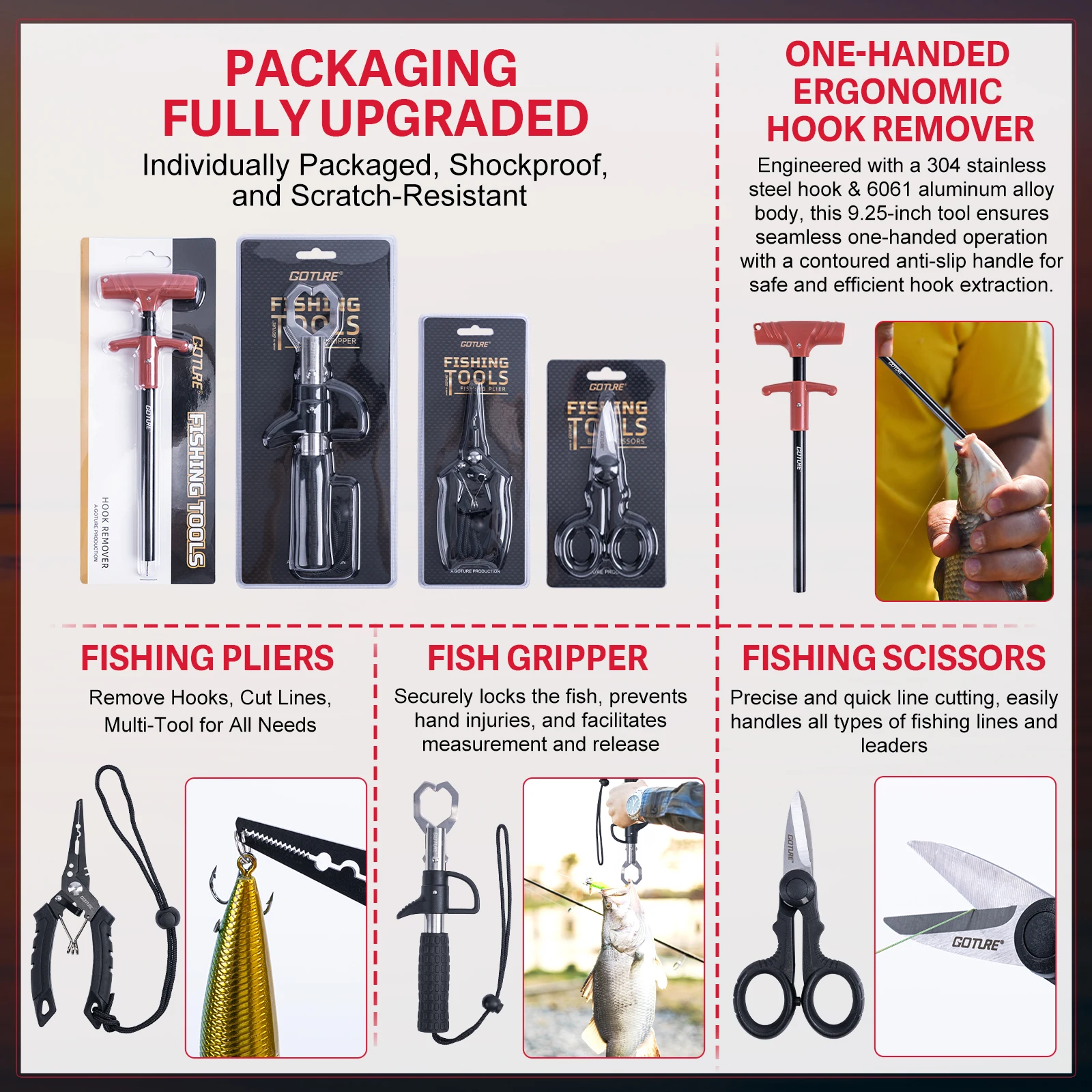 Goture Combo de pesca completo – Caña fibra carbono, carrete y señuelos - imagen 4
