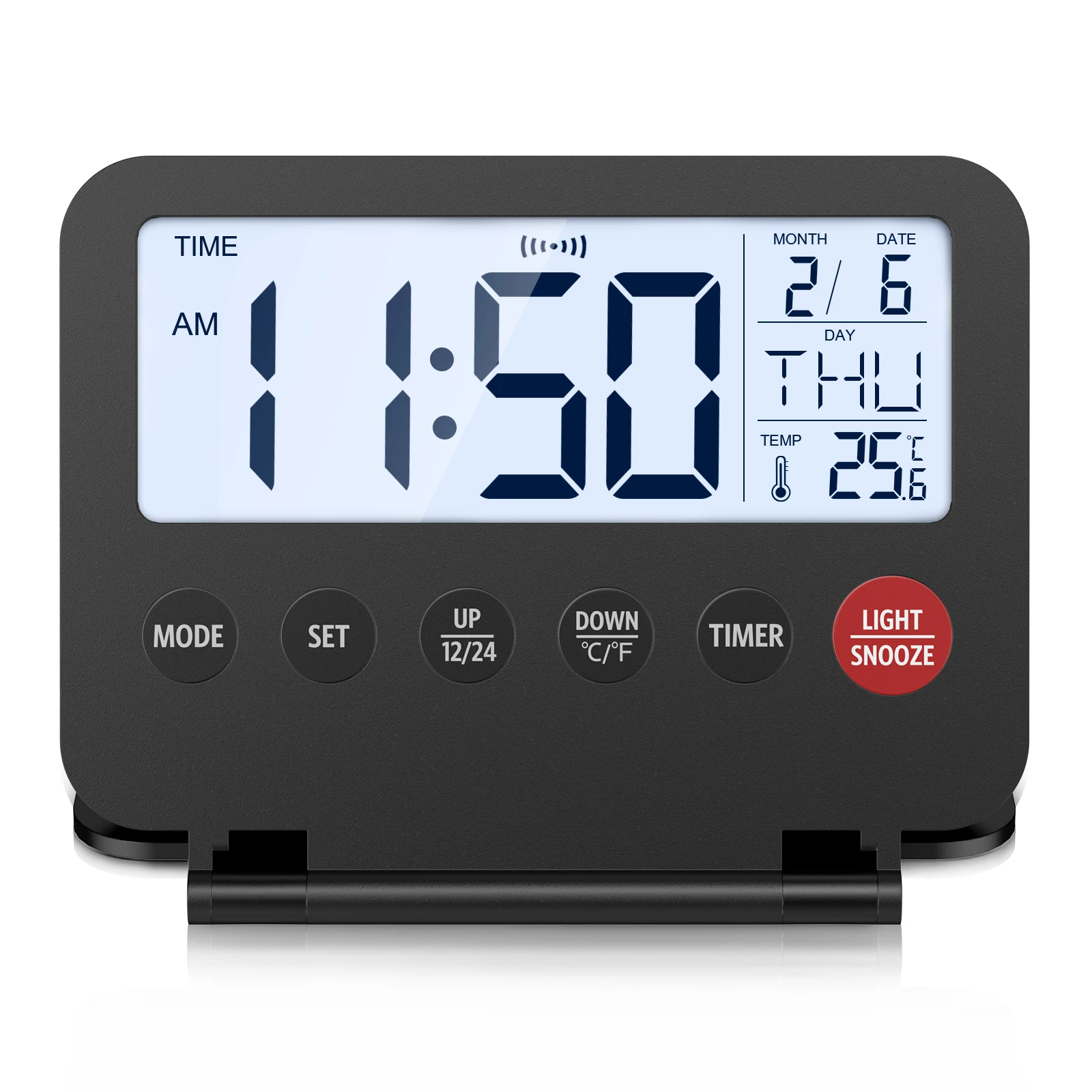 Reloj despertador digital plegable ORIA – LCD compacto para viajes - imagen 5