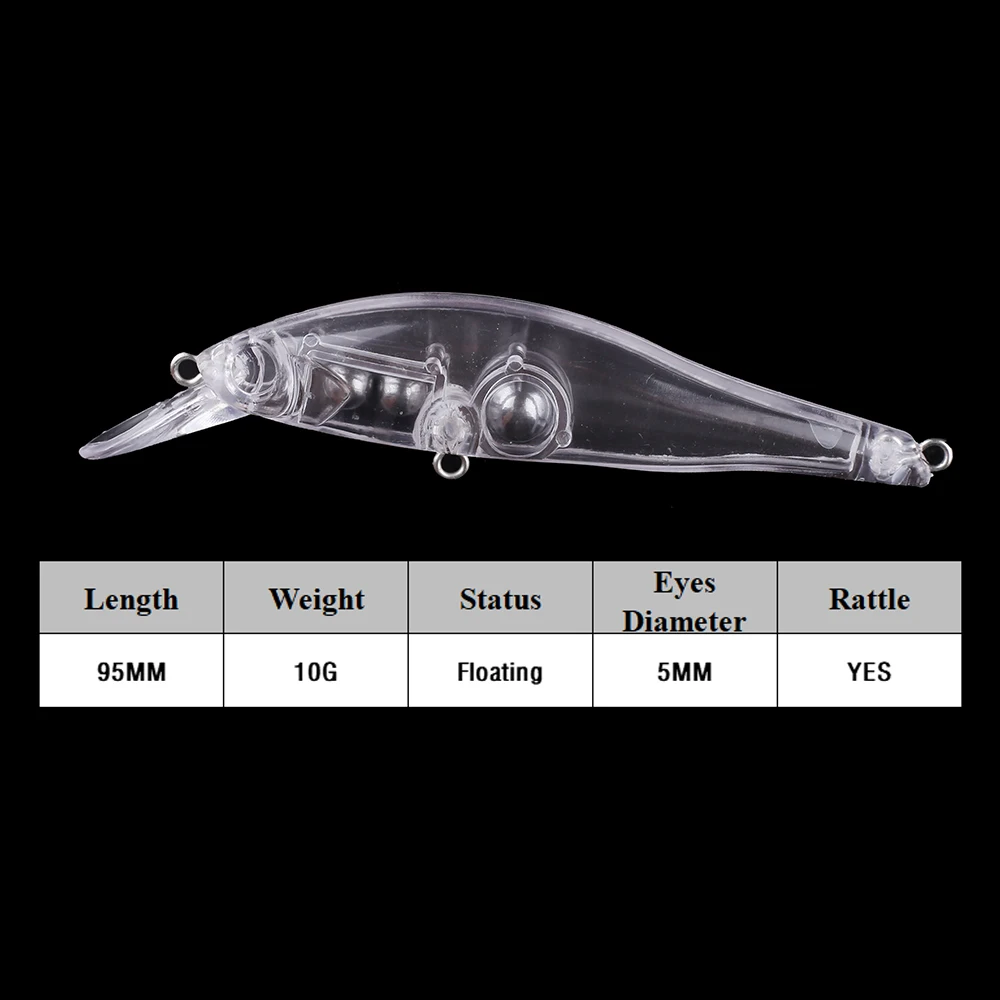 Chan'sHuang-señuelo de pesca Artificial, cebo en blanco sin pintar de 95mm y 10g, sonajeros flotantes transparentes, piscardo, hecho a mano - imagen 2