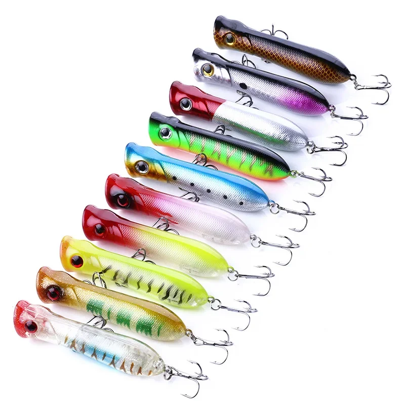 Señuelo de Pesca Topwater Popper, 8cm, 11g, Wobblers de plástico, cebo Artificial con gancho para lubina, Swimbait, aparejos de Pesca, 1 ud.