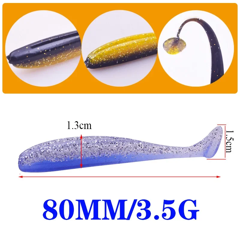 6 uds Jig Wobblers Señuelos de Pesca 8cm 3,5g doble Color silicona sal olor aditivos cebo suave aparejos carpa lubina señuelo Swimbaits