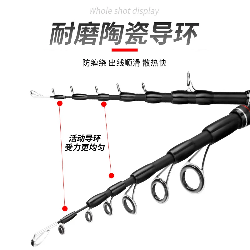 Goture-caña de pescar de fibra de carbono, caña de pescar supercorta de bolsillo, portátil, giratoria, telescópica, 2,1 m, 2,4 m, 2,7 m, 3,0 m, novedad - imagen 2