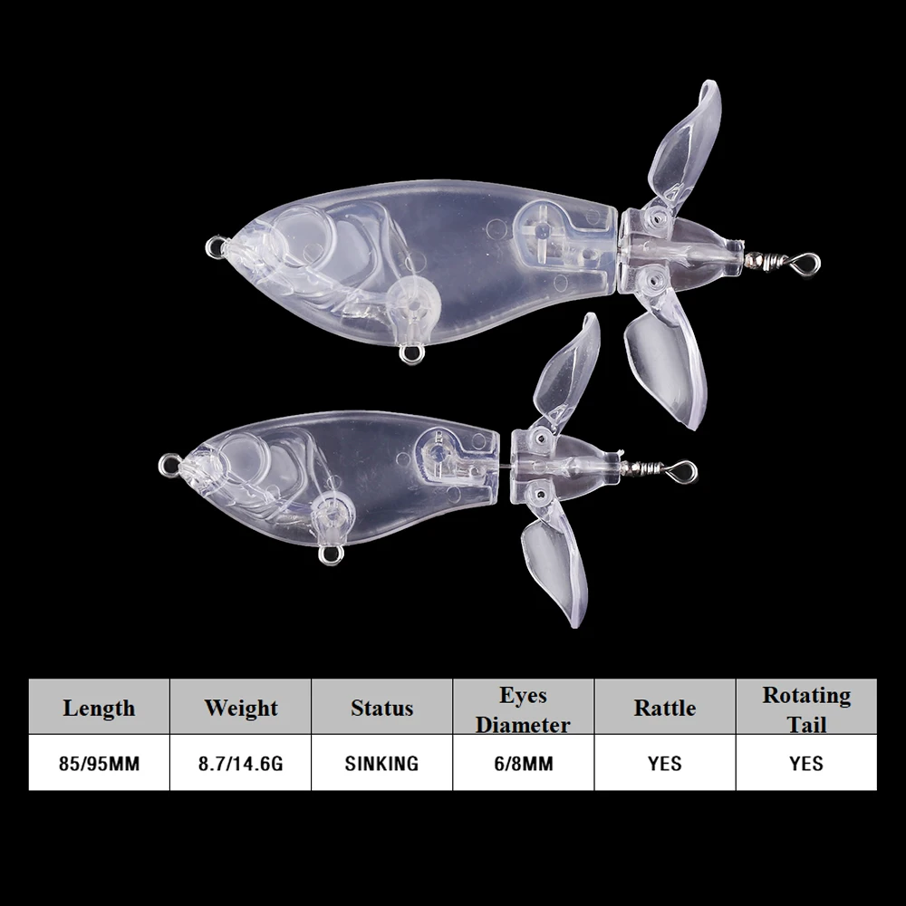 Chan'sHuang-Cebo en blanco sin pintar, 10 piezas, 85mm/95mm, cola giratoria, Popper, Señuelos de Pesca artificiales DIY - imagen 2