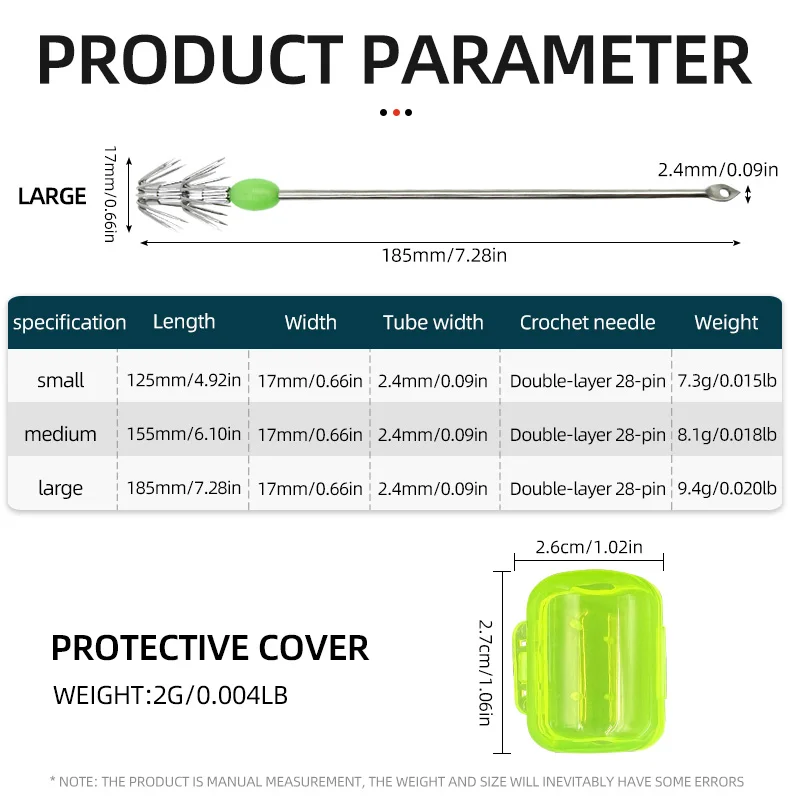Anzuelo de paraguas de calamar de acero inoxidable, plantillas luminosas de calamar que brillan en la oscuridad, mango largo, anzuelos de calamar de doble capa para pesca - imagen 5