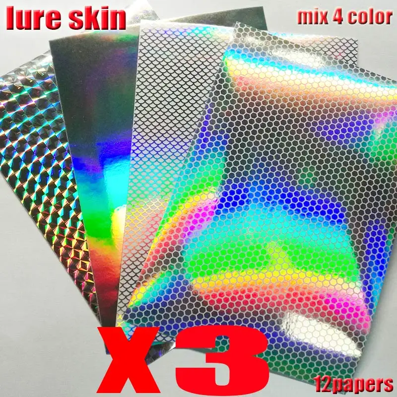 2025 NUEVAS Señuelos de pesca piel de pescado pegatina de señuelo caliente TAMAÑO 10 CM * 15 CM 12 papeles/lote hermosas pegatinas de señuelo - imagen 5