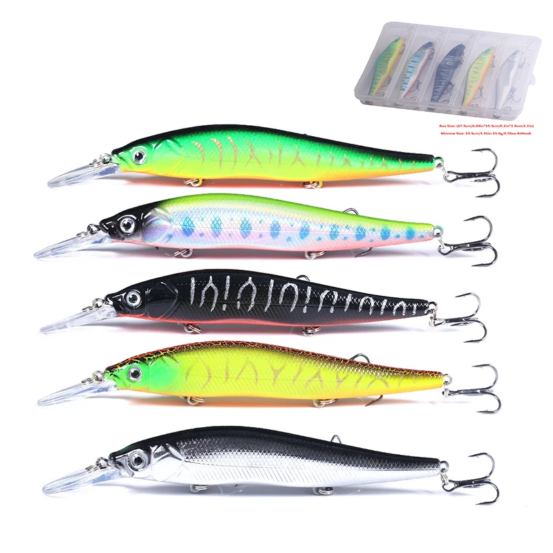 5 uds 13,5 cm 15,6g juego de Señuelos de Pesca minnow kit de caja señuelos de pesca artificiales lubina trucha Lucio Wobbler aparejos de pesca Jerkbait - imagen 2