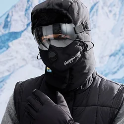 Gorro cálido de invierno con gafas para hombres y mujeres, gorros de felpa cálidos a prueba de viento para exteriores, gorros deportivos de terciopelo suaves y cómodos
