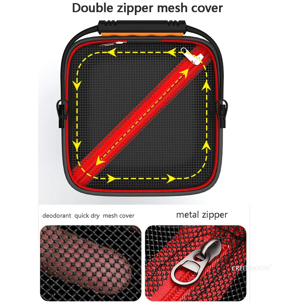 Cubo de pesca 3D para peces vivos, conexión sin costuras de una pieza, caja de pescado viva espesante portátil, almacenamiento de agua con doble cremallera - imagen 2