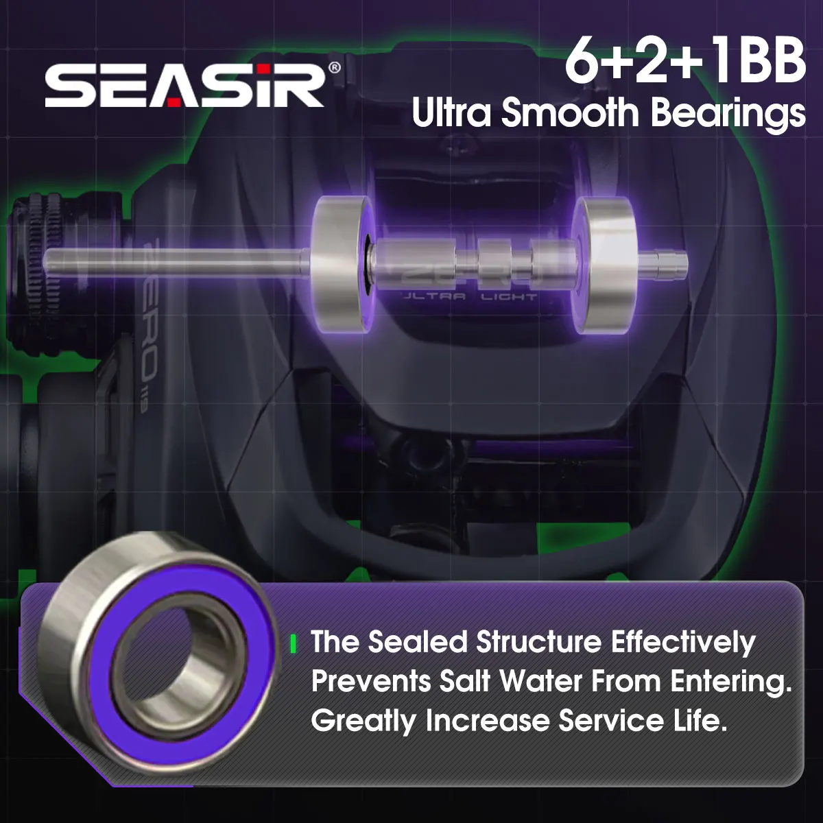 Seasir ZERO119 carrete Baitcasting fibra de carbono BFS 119g - imagen 4