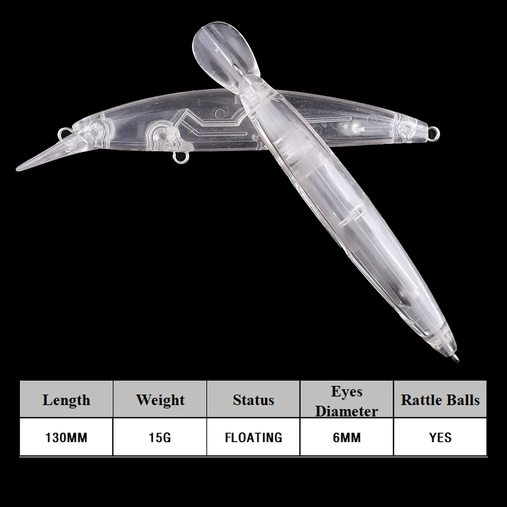 Chan'sHuang 20 piezas cebo en blanco sin pintar 13cm 15g sonajeros flotantes Wobbler Minnow DIY hecho a mano aparejos de señuelo de pesca Artificial - imagen 2