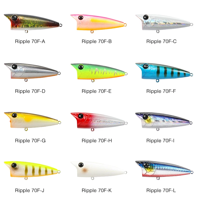 Señuelo de pesca TSURINOYA 70F Popper RIPPLE 70mm 12g cebo duro Topwater para lubina Lucio modelo de superficie oscilante flotante de fundición larga - imagen 5