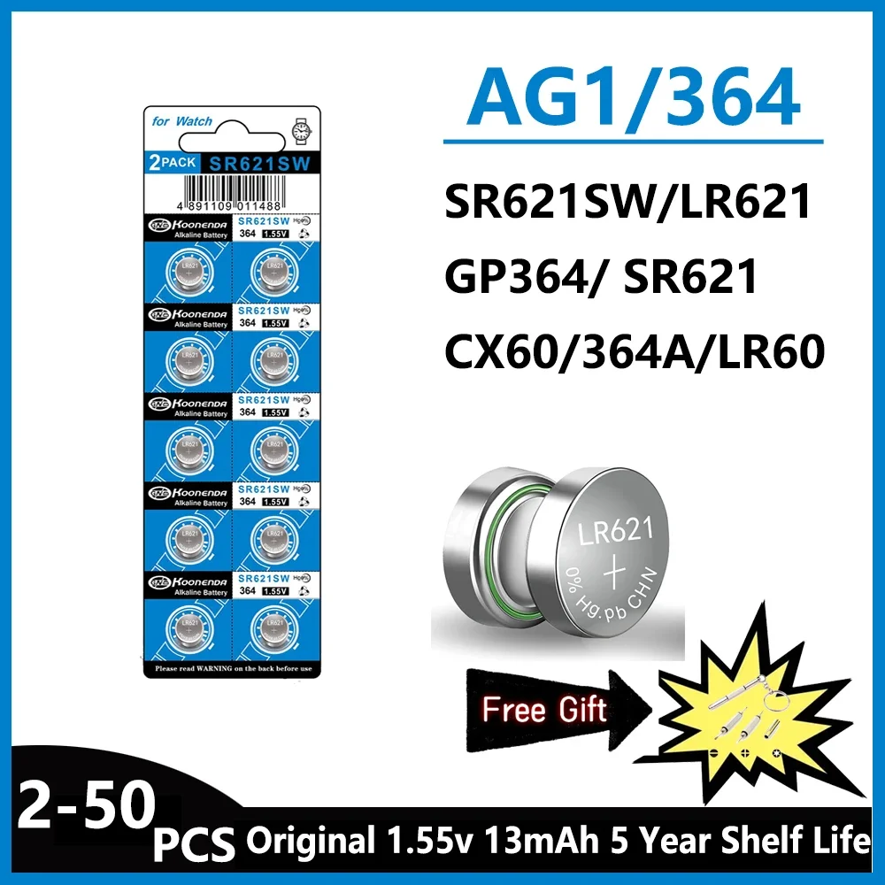 Pila botón LR621 1,55V – Equivalente SR621, AG1, 364 para reloj y mando - imagen 2