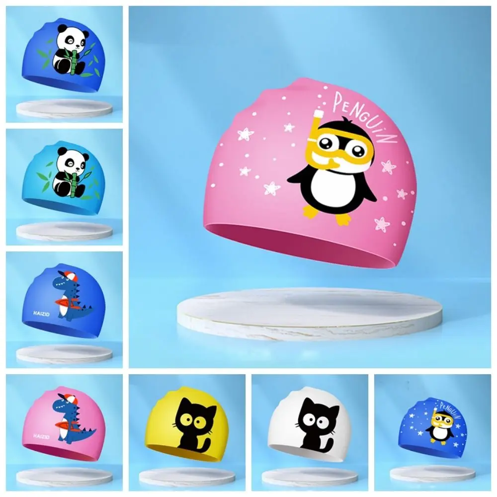 Gorro de natación impermeable para deportes acuáticos para niños, gorro de natación elástico de silicona para chico, protege las orejas, gorros de baño de dibujos animados, gorro Natatorium