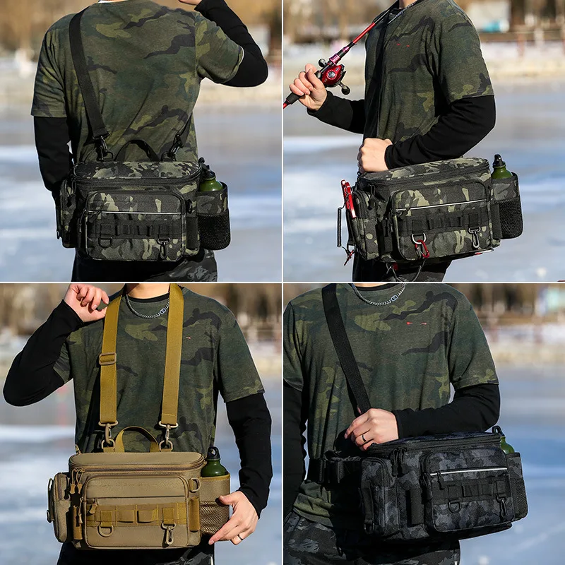 Aparejos de pesca con soportes para caña, bolsa de pecho para exteriores, gran capacidad, senderismo, escalada, bolsa de almacenamiento, organizador de señuelos de peces, mochila de almacenamiento - imagen 2