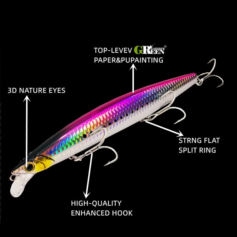 GREENSPIDER-señuelo de pesca de pececillo hundido, 2022mm, 32g, fundición ultralarga, lubina, Piura, M512A, novedad de 160 - imagen 4